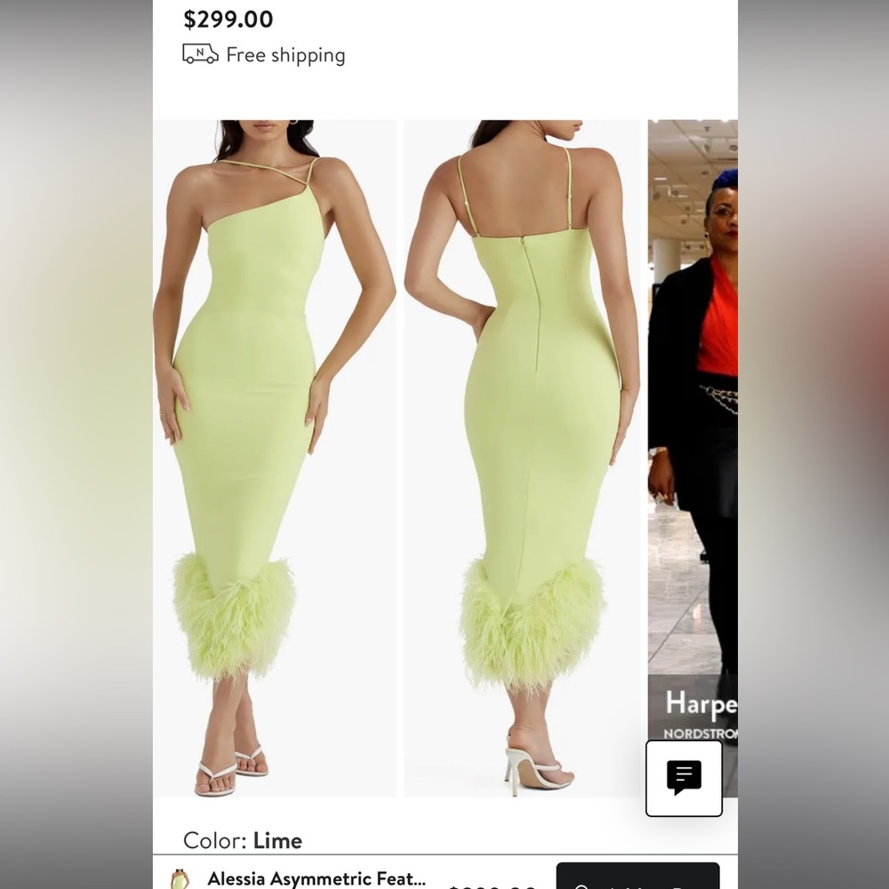 House of CB Alessia Asymmetric Feather Trim Midi Dress